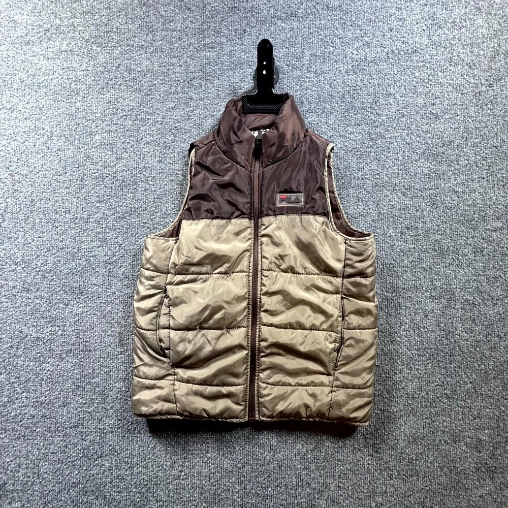 FILA Puffer Vest Boy's 8 Tan Insulated Full Zip Mock Neck Casual Outerwear Y2K